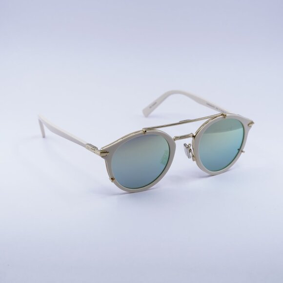 Dior DIORBLACKSUIT R7U 95H6 Sunglasses Ivory Round Frame, Green Mirror Lenses - Picture 8 of 11